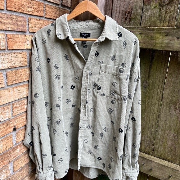 Forever 21 Corduroy Shacket Olive Casual Button Down Shirt - Picture 1 of 4